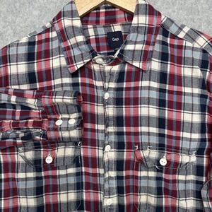 Gap Men Plaid Flannel Shirt Long Sleeve Button Up Double Button Pocket Size M